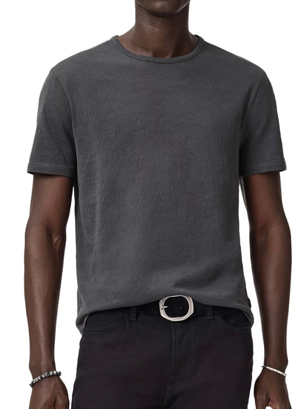 John Varvatos Blaise Pick Stitch Textured Cotton Crew Tee Mens Iron Grey NWT 118